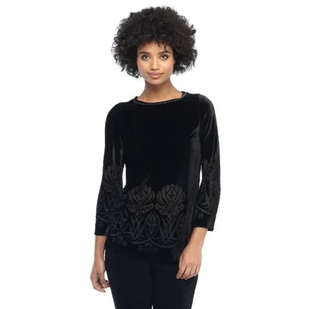 NWT Womens Size Medium The Limited Peony Burnout Velvet Stretch Bead Trim Top